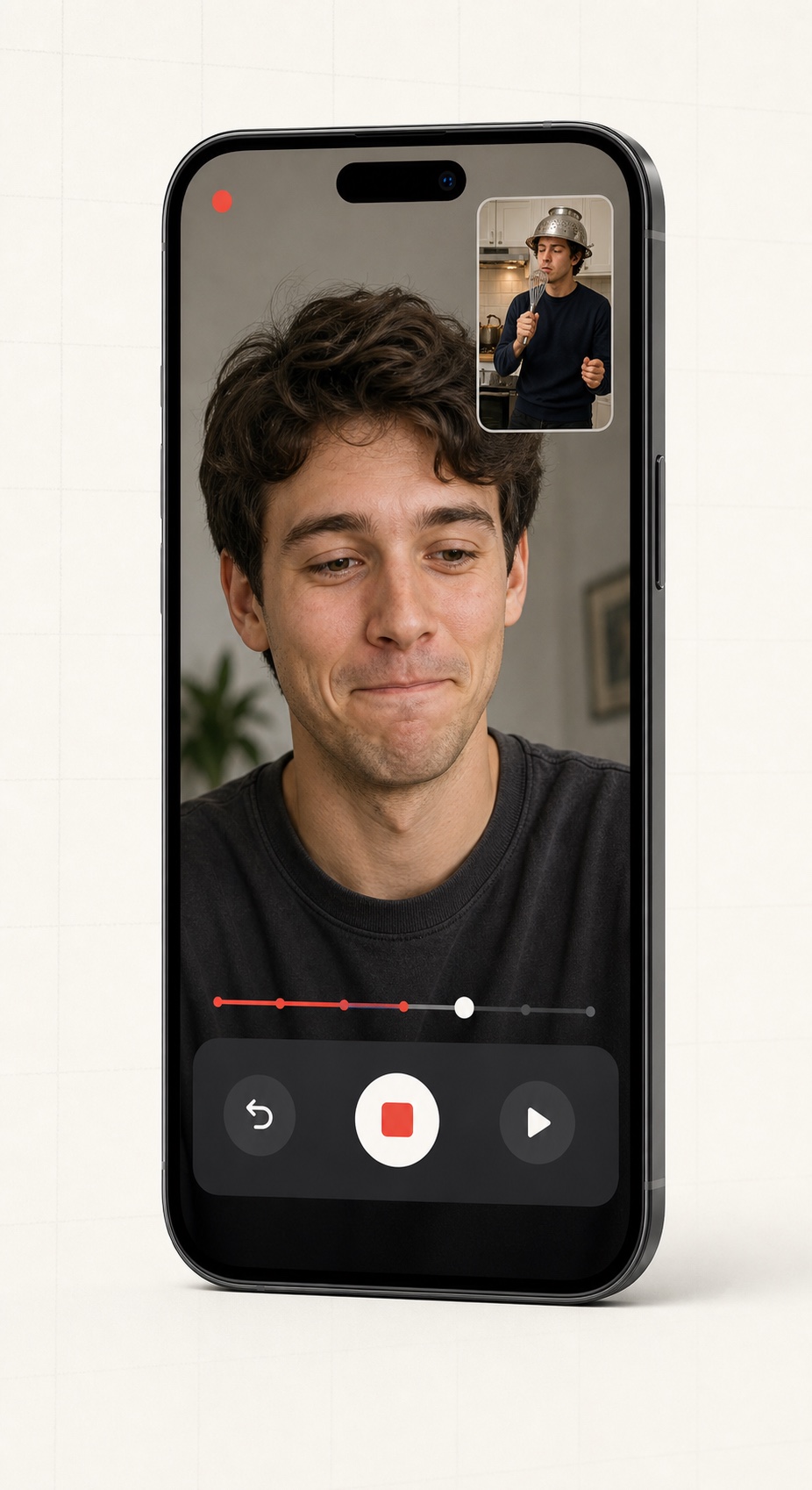 A phone showing a reaction replay with the original challenge in picture-in-picture.